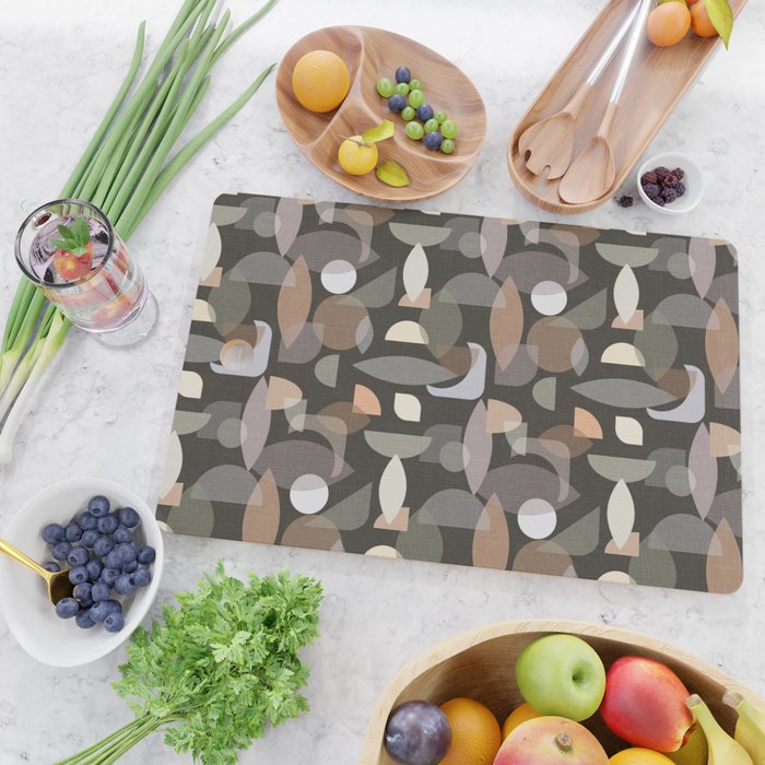 Modern Abstract Geometric Neutral Dark Earthy Tones with Natural Fabric Texture Cutting Board Gallery Image 2