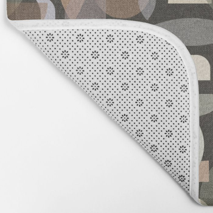 Modern Abstract Geometric Neutral Dark Earthy Tones with Natural Fabric Texture Bath Mat Gallery Image 2