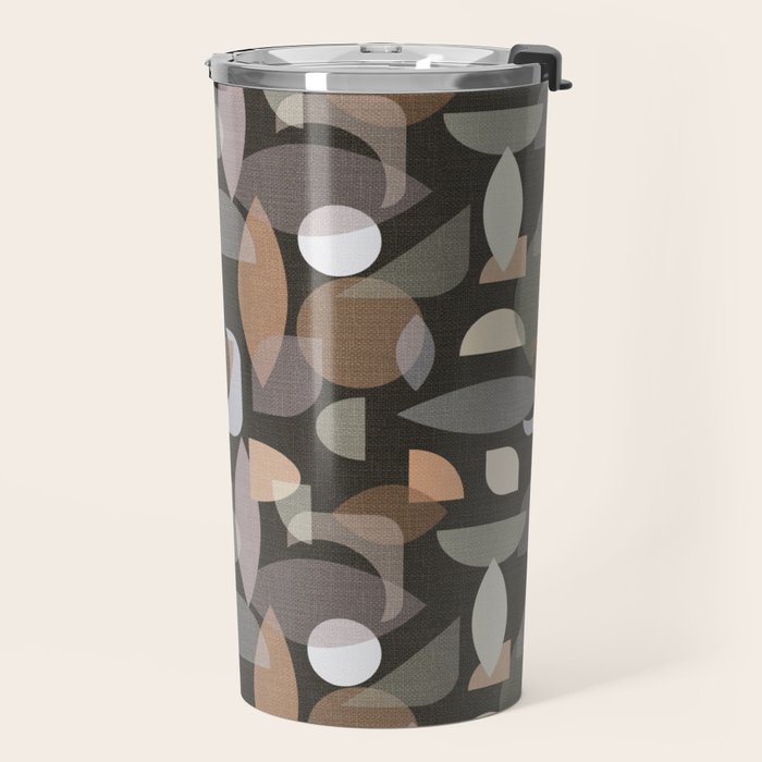 Modern Abstract Geometric Neutral Dark Earthy Tones with Natural Fabric Texture Travel Mug Gallery Image 2