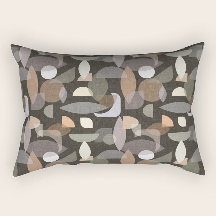 Modern Abstract Geometric Neutral Dark Earthy Tones with Natural Fabric Texture Rectangular Pillow Gallery Image 2