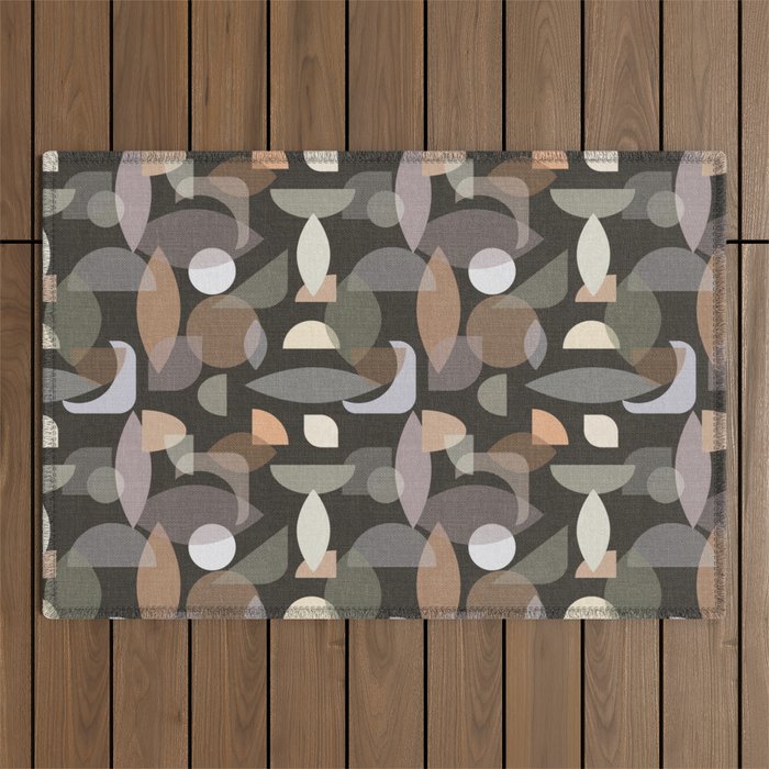 Modern Abstract Geometric Neutral Dark Earthy Tones with Natural Fabric Texture Outdoor Rug Gallery Image 1