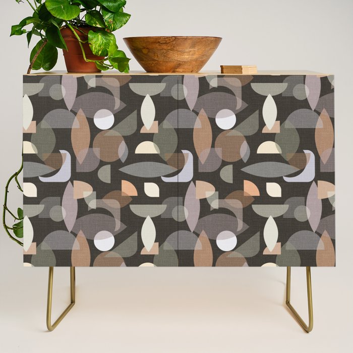 Modern Abstract Geometric Neutral Dark Earthy Tones with Natural Fabric Texture Credenza Gallery Image 1