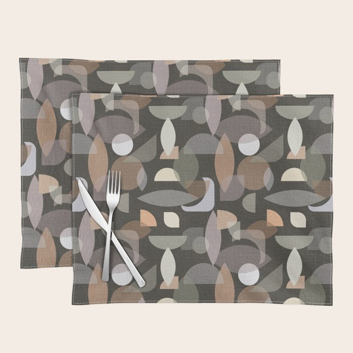 Modern Abstract Geometric Neutral Dark Earthy Tones with Natural Fabric Texture Placemat Gallery Image 1