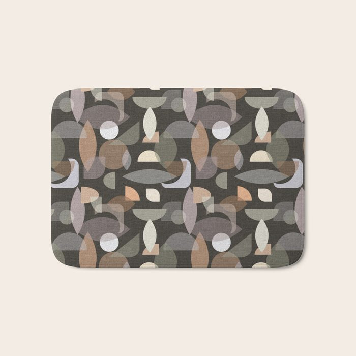 Modern Abstract Geometric Neutral Dark Earthy Tones with Natural Fabric Texture Bath Mat Gallery Image 1