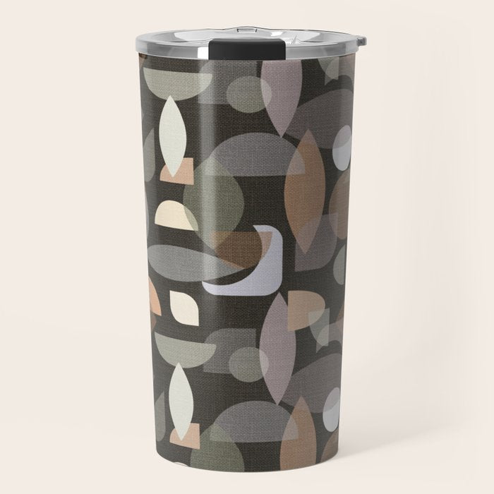 Modern Abstract Geometric Neutral Dark Earthy Tones with Natural Fabric Texture Travel Mug Gallery Image 1