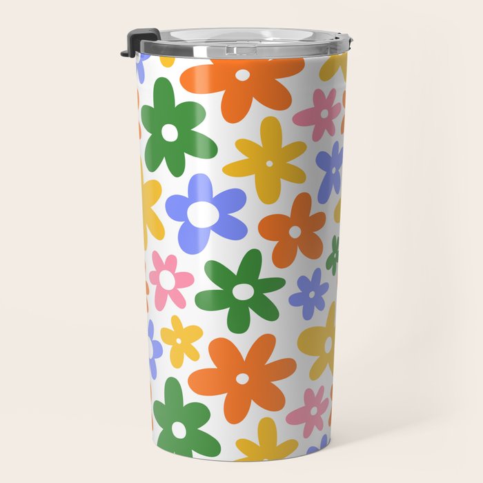 Colorful retro flower art pattern Travel Mug Gallery Image 3