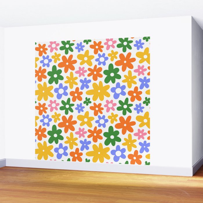 Colorful retro flower art pattern Wall Mural Gallery Image 2
