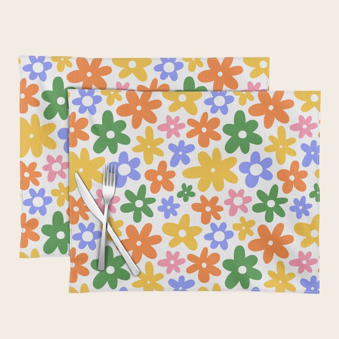 Colorful retro flower art pattern Placemat Gallery Image 1