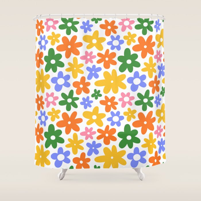 Colorful retro flower art pattern Shower Curtain Gallery Image 1