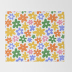 Colorful retro flower art pattern Throw Blanket Gallery Image 2