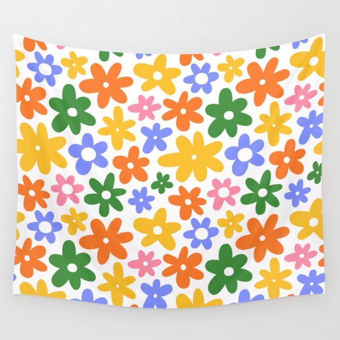 Colorful retro flower art pattern Wall Tapestry Gallery Image 4