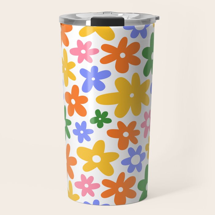 Colorful retro flower art pattern Travel Mug Gallery Image 1