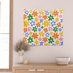 Colorful retro flower art pattern Wall Tapestry Gallery Image 2
