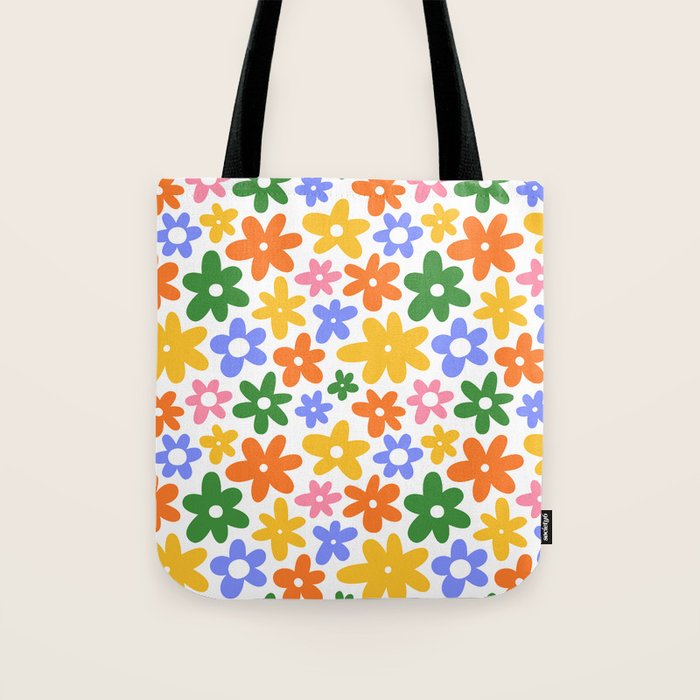 Colorful retro flower art pattern Tote Bag Gallery Image 1