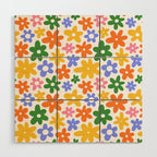 Colorful retro flower art pattern Wood Wall Art Gallery Image 1