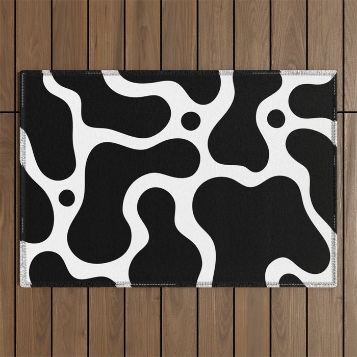 Abstract black and white organic shape pattern Outdoor Rug Gallery Image 1