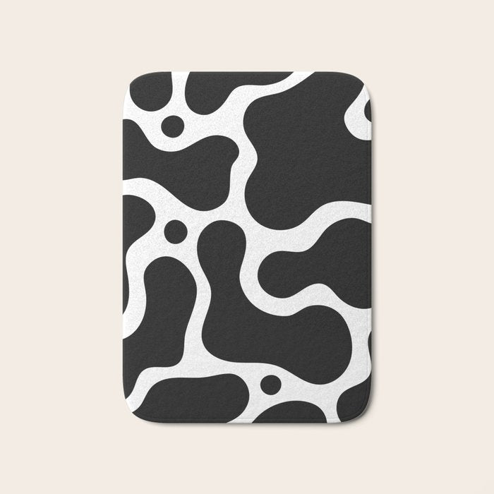 Abstract black and white organic shape pattern Bath Mat Gallery Image 1