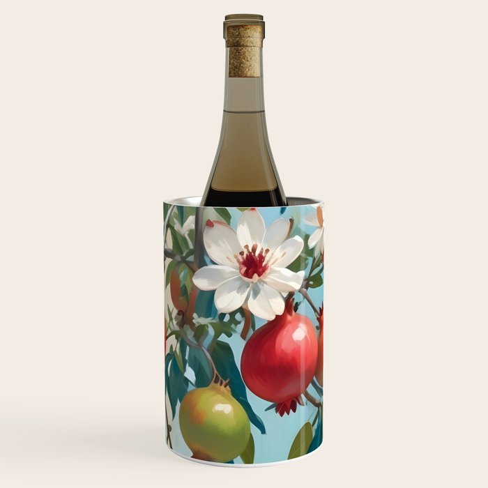 Pomegranate Sweetness, Botanical Vintage Illustration, Jungle Forest Plants Fruits, Food Blossom Garden Painting Wine Chiller Gallery Image 1