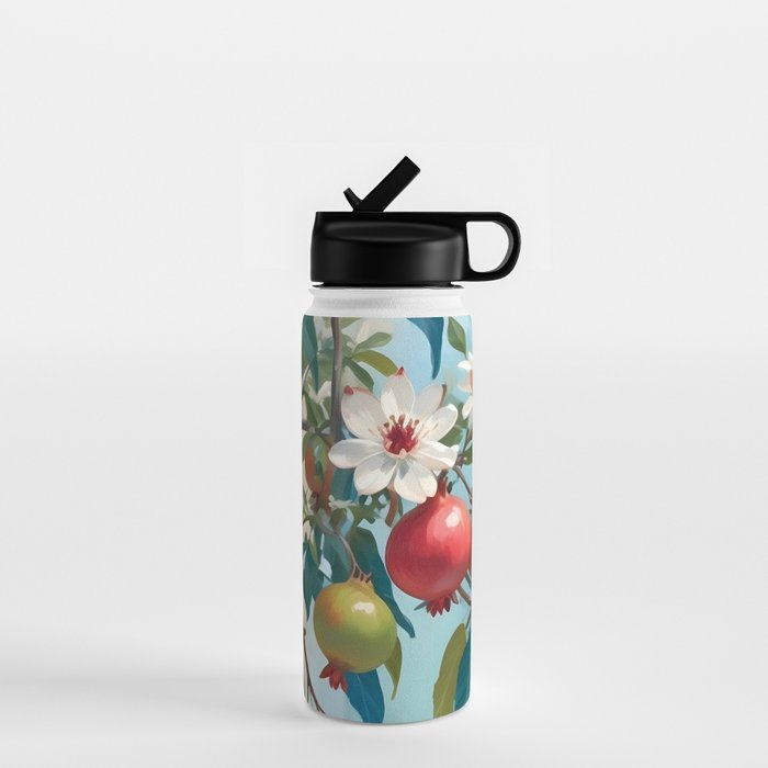 Pomegranate Sweetness, Botanical Vintage Illustration, Jungle Forest Plants Fruits, Food Blossom Garden Painting Water Bottle Gallery Image 1