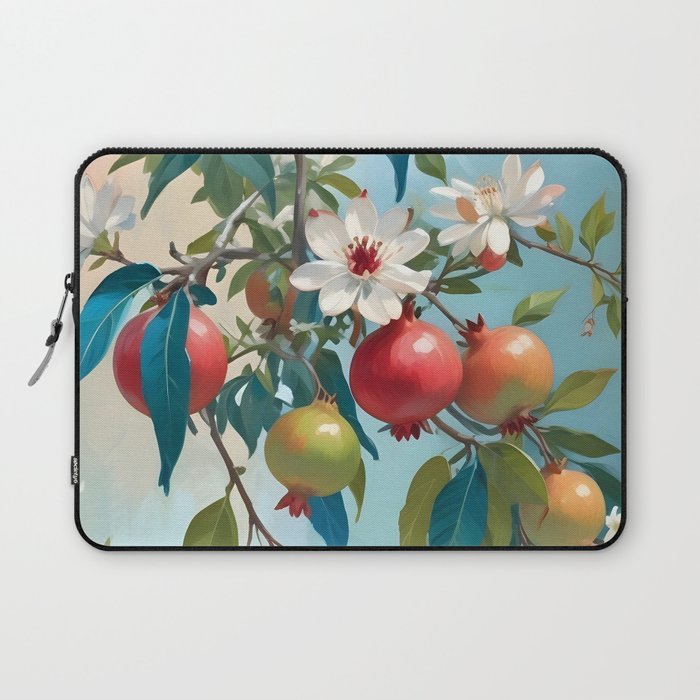 Pomegranate Sweetness, Botanical Vintage Illustration, Jungle Forest Plants Fruits, Food Blossom Garden Painting Laptop Sleeve Gallery Image 1