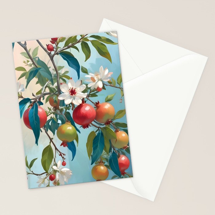 Pomegranate Sweetness, Botanical Vintage Illustration, Jungle Forest Plants Fruits, Food Blossom Garden Painting Stationery Card Gallery Image 2