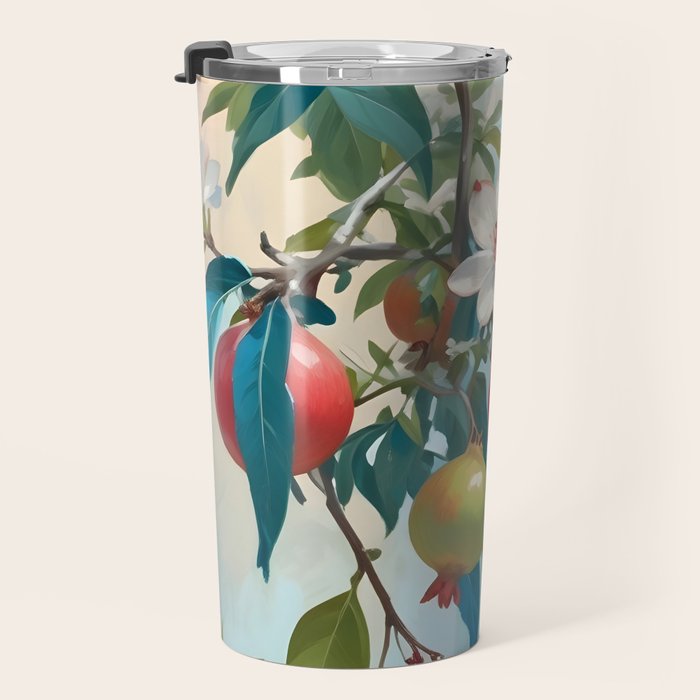 Pomegranate Sweetness, Botanical Vintage Illustration, Jungle Forest Plants Fruits, Food Blossom Garden Painting Travel Mug Gallery Image 3
