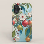 Pomegranate Sweetness, Botanical Vintage Illustration, Jungle Forest Plants Fruits, Food Blossom Garden Painting iPhone Case Gallery Image 1