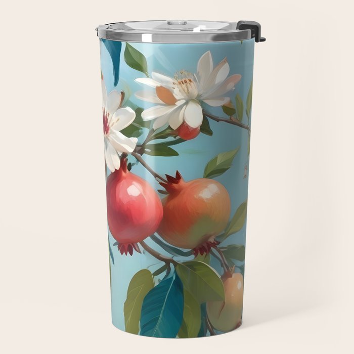 Pomegranate Sweetness, Botanical Vintage Illustration, Jungle Forest Plants Fruits, Food Blossom Garden Painting Travel Mug Gallery Image 2