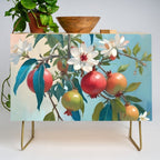 Pomegranate Sweetness, Botanical Vintage Illustration, Jungle Forest Plants Fruits, Food Blossom Garden Painting Credenza Gallery Image 1