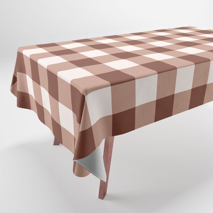 Coffee Brown & Cream Gingham Pattern Tablecloth Gallery Image 1