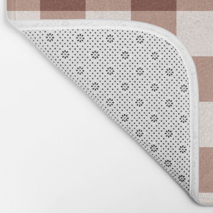 Coffee Brown & Cream Gingham Pattern Bath Mat Gallery Image 2