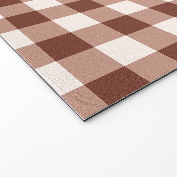 Coffee Brown & Cream Gingham Pattern Welcome Mat Gallery Image 2