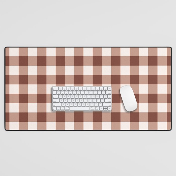 Coffee Brown & Cream Gingham Pattern Desk Mat Gallery Image 1