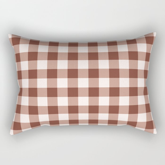 Coffee Brown & Cream Gingham Pattern Rectangular Pillow Gallery Image 2