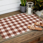 Coffee Brown & Cream Gingham Pattern Outdoor Rug Gallery Image 2