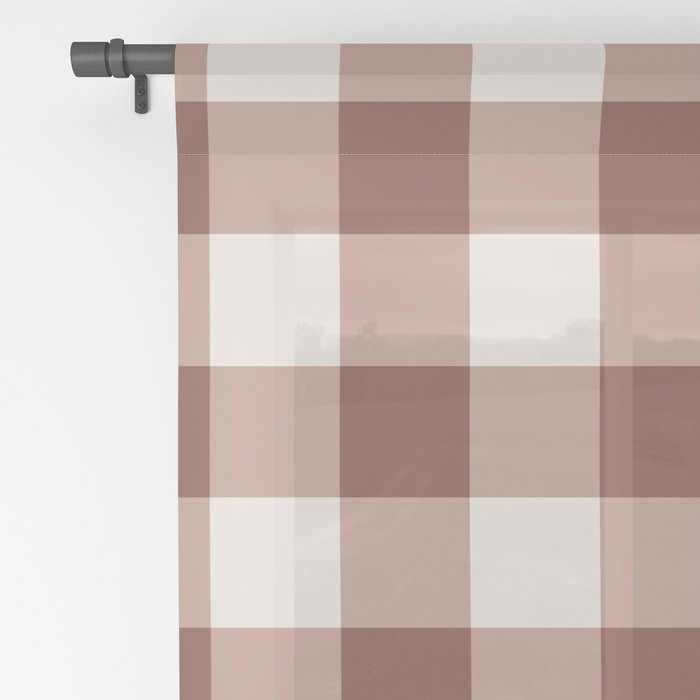 Coffee Brown & Cream Gingham Pattern Window Curtain Gallery Image 2