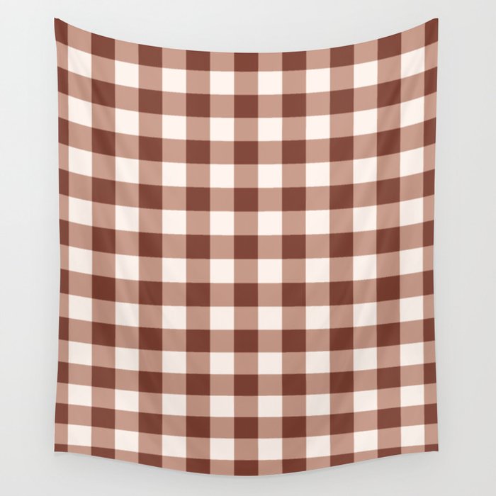 Coffee Brown & Cream Gingham Pattern Wall Tapestry Gallery Image 4