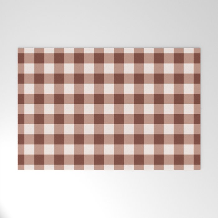 Coffee Brown & Cream Gingham Pattern Welcome Mat Gallery Image 1