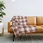 Coffee Brown & Cream Gingham Pattern Throw Blanket Gallery Image 1