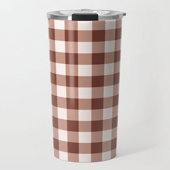 Coffee Brown & Cream Gingham Pattern Travel Mug Gallery Image 1