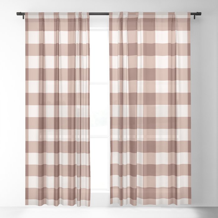 Coffee Brown & Cream Gingham Pattern Window Curtain Gallery Image 3