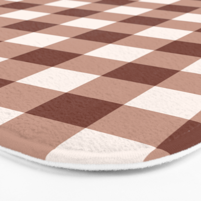 Coffee Brown & Cream Gingham Pattern Bath Mat Gallery Image 3