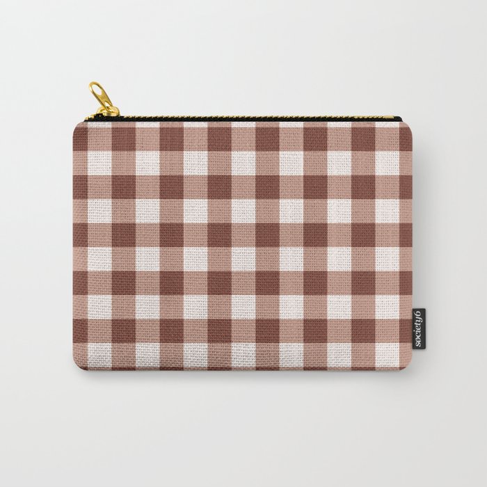 Coffee Brown & Cream Gingham Pattern Carry All Pouch Gallery Image 1