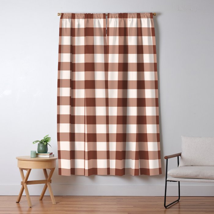 Coffee Brown & Cream Gingham Pattern Window Curtain Gallery Image 1