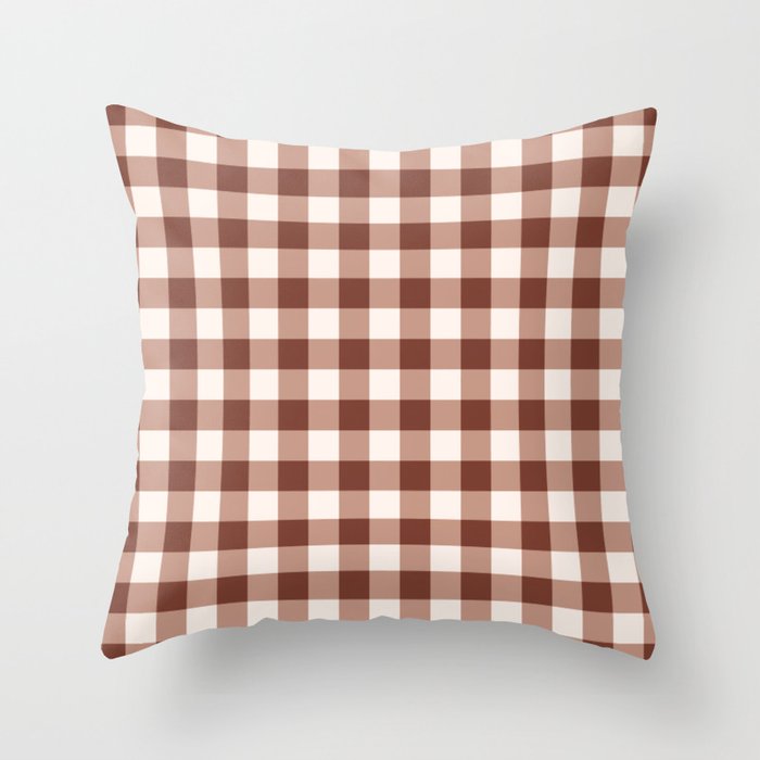 Coffee Brown & Cream Gingham Pattern Throw Pillow Gallery Image 6
