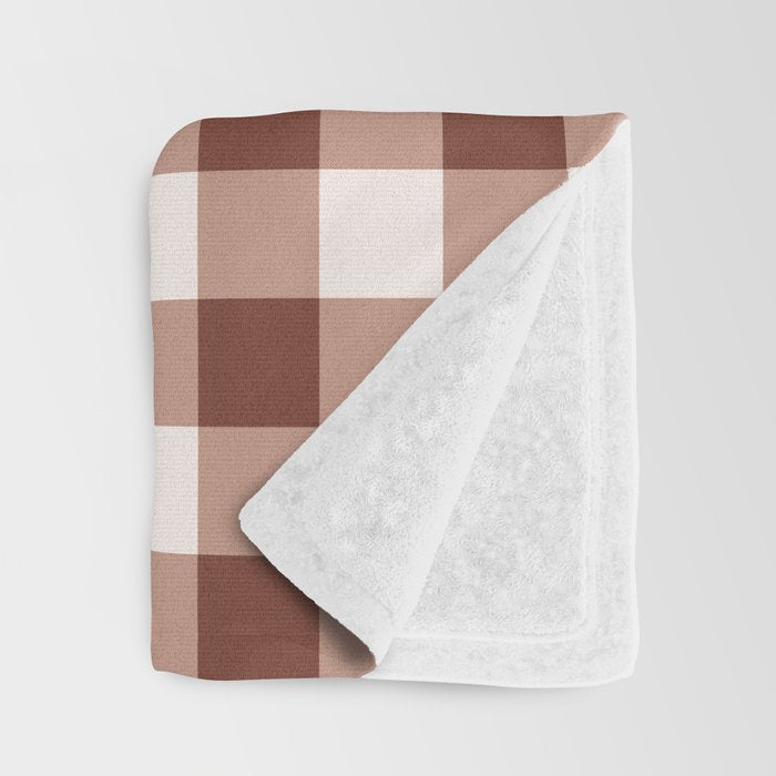 Coffee Brown & Cream Gingham Pattern Throw Blanket Gallery Image 3