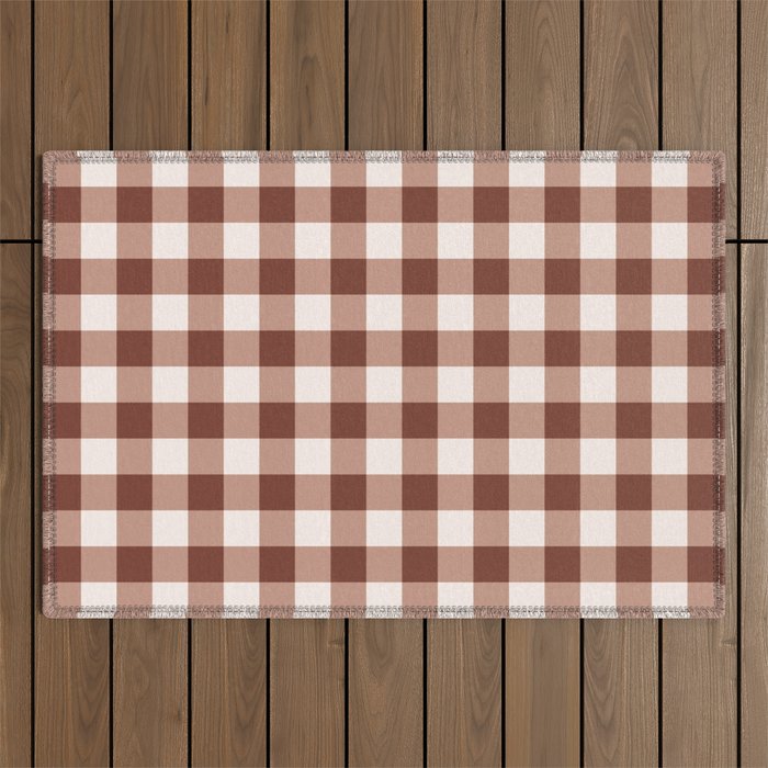 Coffee Brown & Cream Gingham Pattern Outdoor Rug Gallery Image 1