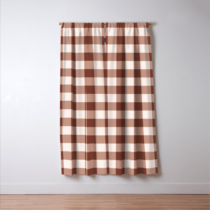 Coffee Brown & Cream Gingham Pattern Window Curtain Gallery Image 3
