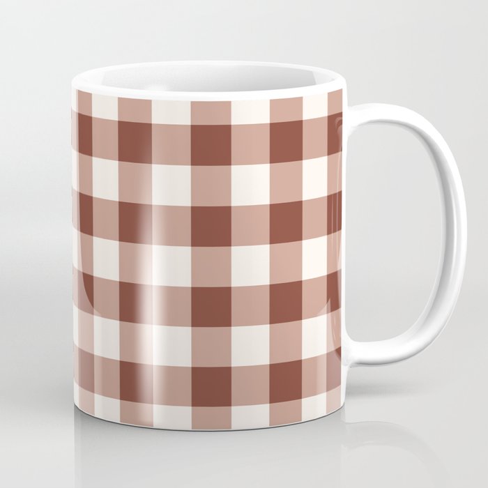 Coffee Brown & Cream Gingham Pattern Coffee Mug Gallery Image 1