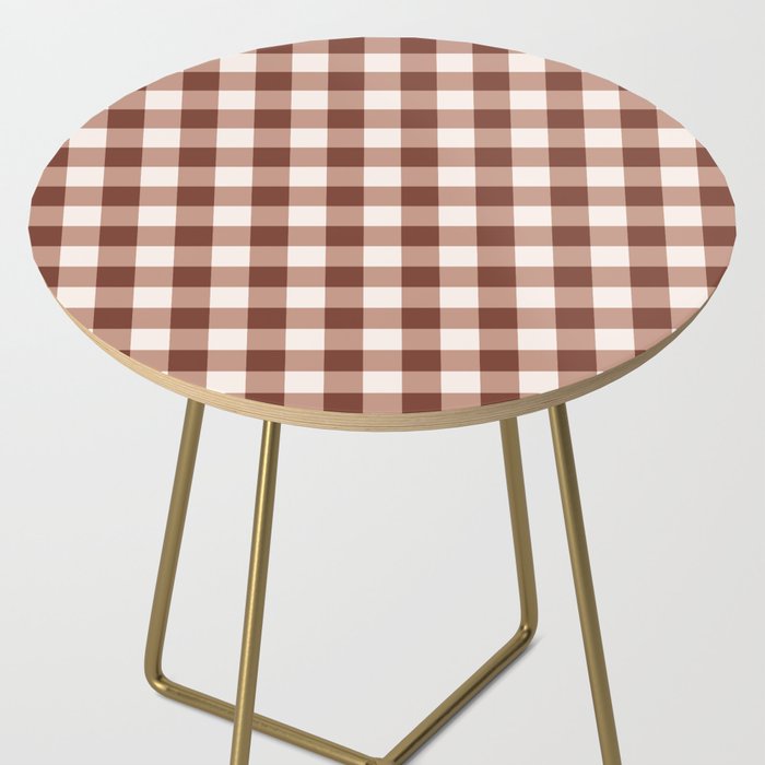 Coffee Brown & Cream Gingham Pattern Side Table Gallery Image 2
